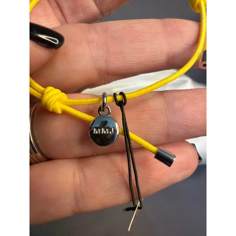 Marc by Marc Jacobs Yellow Cord Hex Nut Adjustable Bracelet Silver Tone NWT